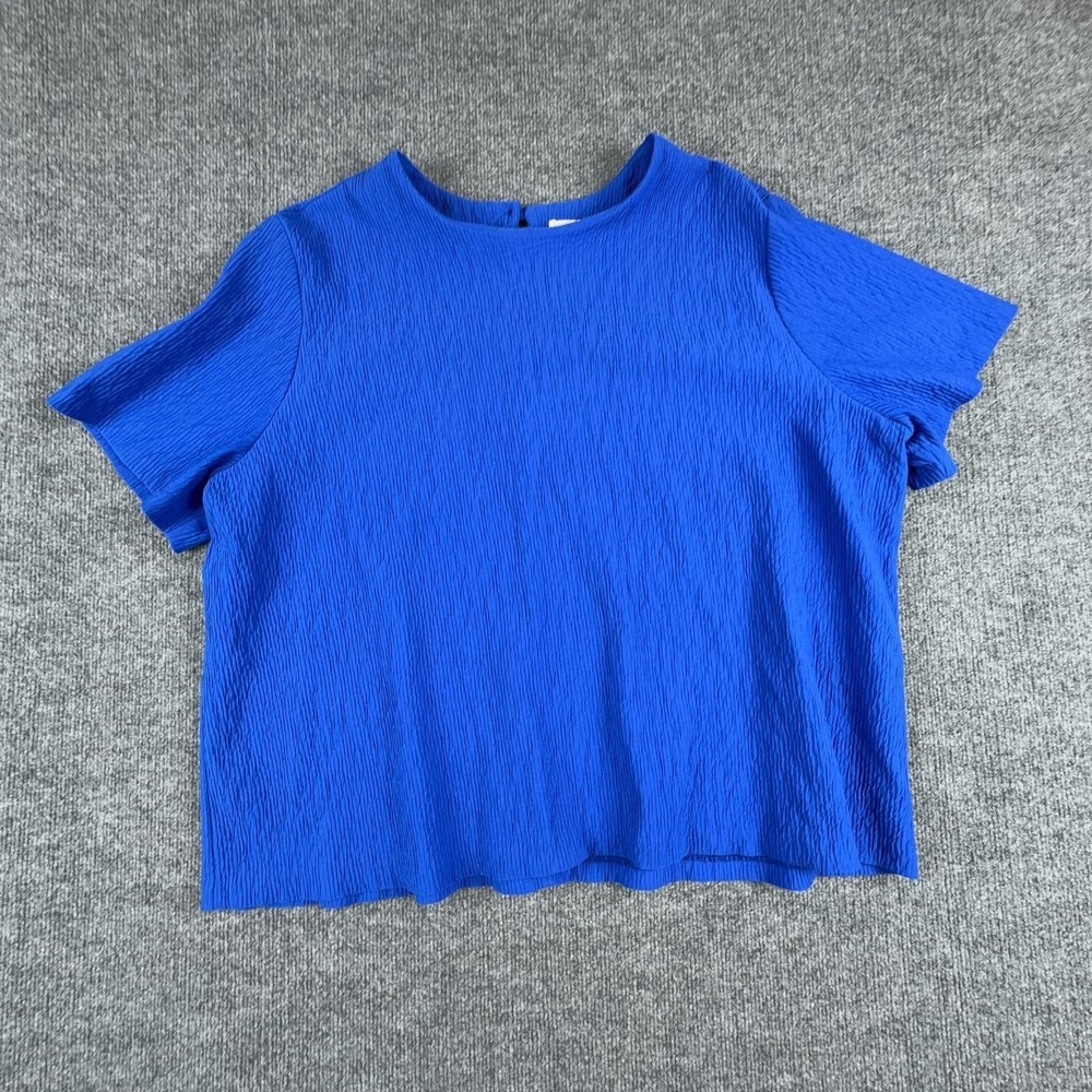 Simply Susan By Susan G. Blouse Womens 3X Blue Crinkle Short‎ Sleeve Knit Top